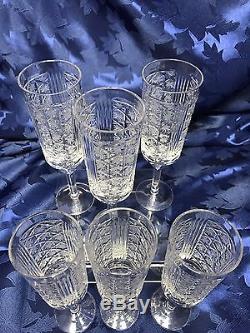 Set of Six (6) Czech Bohemian Crystal Cut to Clear Champagne Flutes Stemware