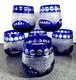 Set of Six Cut To Clear Crystal Cobalt Whiskey Rocks Glasses Gorgeous Etching