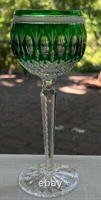 Set of Six Ornate Green Cut to Clear Crystal Hock Wine Goblets
