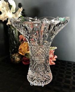 Shannon Crystal Trumpet Vase 24% Lead made Czech Republic LARGE heavy deep cuts