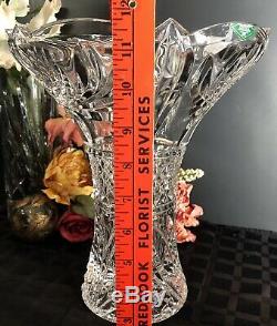 Shannon Crystal Trumpet Vase 24% Lead made Czech Republic LARGE heavy deep cuts