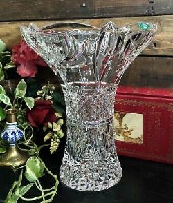 Shannon Crystal Trumpet Vase 24% Lead made Czech Republic LARGE heavy deep cuts