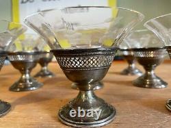 Sherbet Dishes Bowls Cups Cut Crystal Inserts In Silver Bases Set 12 Sherbert