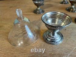 Sherbet Dishes Bowls Cups Cut Crystal Inserts In Silver Bases Set 12 Sherbert