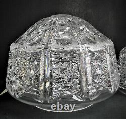 Signed HAWKES American Brilliant CUT GLASS TABLE LAMP HOBSTAR PANEL ABP CRYSTAL