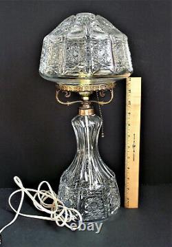 Signed HAWKES American Brilliant CUT GLASS TABLE LAMP HOBSTAR PANEL ABP CRYSTAL