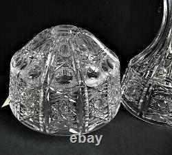 Signed HAWKES American Brilliant CUT GLASS TABLE LAMP HOBSTAR PANEL ABP CRYSTAL