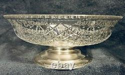 Signed Hawkes Rock Crystal Cut Glass Bowl Sterling Silver Base 9D