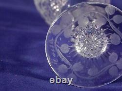 Signed KOSTA Crystal Decanter Stopper Stem Art Glass Set Floral Design Cut