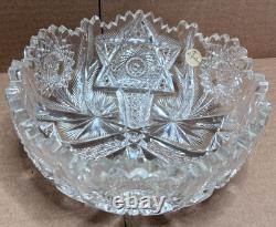 Signed Libbey Cut Crystal Bowl 8 Pinwheel Starburst Brilliant Glass Dish Rare