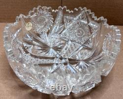 Signed Libbey Cut Crystal Bowl 8 Pinwheel Starburst Brilliant Glass Dish Rare