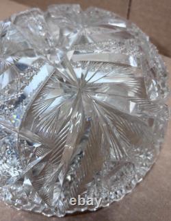 Signed Libbey Cut Crystal Bowl 8 Pinwheel Starburst Brilliant Glass Dish Rare