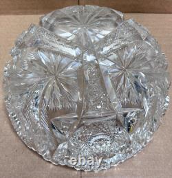 Signed Libbey Cut Crystal Bowl 8 Pinwheel Starburst Brilliant Glass Dish Rare