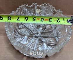Signed Libbey Cut Crystal Bowl 8 Pinwheel Starburst Brilliant Glass Dish Rare