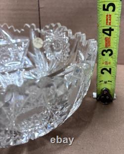 Signed Libbey Cut Crystal Bowl 8 Pinwheel Starburst Brilliant Glass Dish Rare