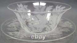 Signed Libbey Gravic Intaglio Cut Poppies Glass Finger Bowl & Under Plate