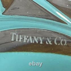 Signed Tiffany & Co Crystal Rock 6 Cut Glass Bowl Candy Dish Blue Storage Box