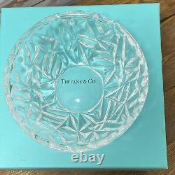 Signed Tiffany & Co Crystal Rock 6 Cut Glass Bowl Candy Dish Blue Storage Box