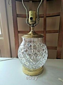 Signed Waterford Crystal Diamond CUT ELECTRIC TABLE LAMP Brass 19