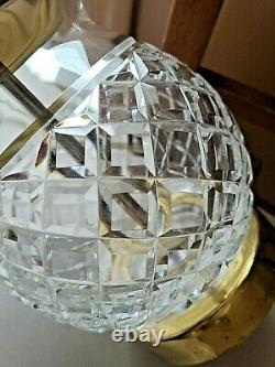 Signed Waterford Crystal Diamond CUT ELECTRIC TABLE LAMP Brass 19