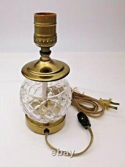 Signed Waterford Crystal Diamond Cut Electric Table Lamp Brass With Original Shade