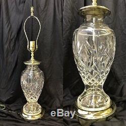 Signed Waterford Table Lamp Cut Crystal & Polished Brass 28, Pineapple Finial