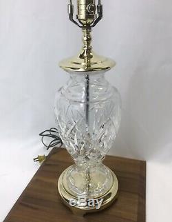 Signed Waterford Table Lamp Cut Crystal & Polished Brass 28, Pineapple Finial