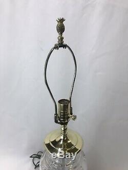 Signed Waterford Table Lamp Cut Crystal & Polished Brass 28, Pineapple Finial