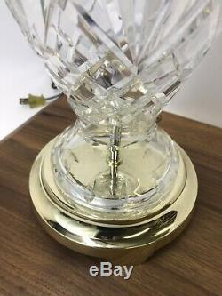 Signed Waterford Table Lamp Cut Crystal & Polished Brass 28, Pineapple Finial