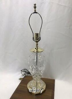 Signed Waterford Table Lamp Cut Crystal & Polished Brass 28, Pineapple Finial