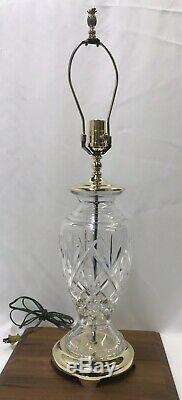 Signed Waterford Table Lamp Cut Crystal & Polished Brass 28, Pineapple Finial