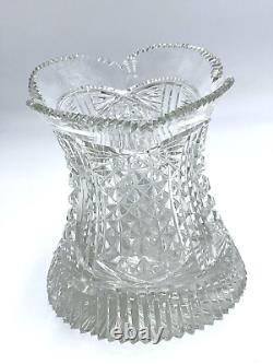 Signed Yasemin Cut Glass Crystal Hourglass Vase SHARP! Sawtooth Pinwheel Turkey