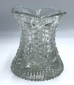 Signed Yasemin Cut Glass Crystal Hourglass Vase SHARP! Sawtooth Pinwheel Turkey