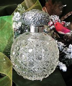 Silver Essence English Sterling Silver and Cut Crystal Perfume Bottle Flask