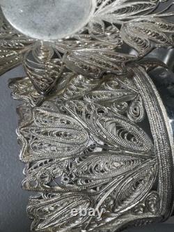 Silver Filigree Tea Glass Holders 6 with Cut Crystal Glasses and Spoons Silver Filigree Tea Glass Holders 6 with Cut Crystal Glasses and Spoons