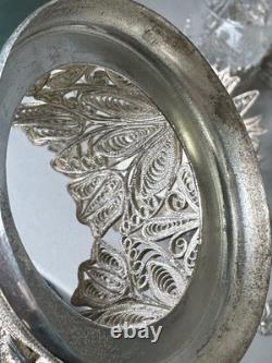 Silver Filigree Tea Glass Holders 6 with Cut Crystal Glasses and Spoons Silver Filigree Tea Glass Holders 6 with Cut Crystal Glasses and Spoons