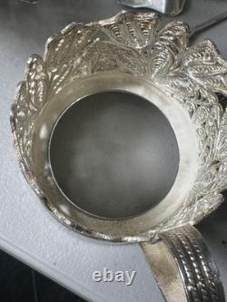 Silver Filigree Tea Glass Holders 6 with Cut Crystal Glasses and Spoons Silver Filigree Tea Glass Holders 6 with Cut Crystal Glasses and Spoons