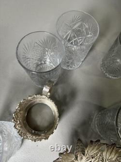 Silver Filigree Tea Glass Holders 6 with Cut Crystal Glasses and Spoons Silver Filigree Tea Glass Holders 6 with Cut Crystal Glasses and Spoons