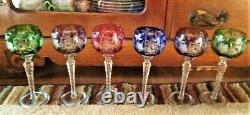 Six 24% Lead Crysal AJKA Wine Glasses Grape Cut to Clear Hungary 8in. Marsala