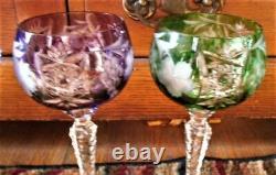 Six 24% Lead Crysal AJKA Wine Glasses Grape Cut to Clear Hungary 8in. Marsala