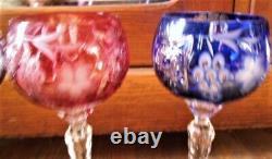 Six 24% Lead Crysal AJKA Wine Glasses Grape Cut to Clear Hungary 8in. Marsala