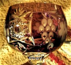 Six 24% Lead Crysal AJKA Wine Glasses Grape Cut to Clear Hungary 8in. Marsala