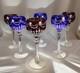 Six (3 Blue And 3 Ruby) Cut To Clear Hock Wine Glasses 8 3/8 Lead Crystal