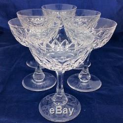 Six Antique Cut Crystal Champagne Coupes Saucers Edwardian to 1920s Elegant