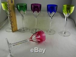 Six Lovely Baccarat Genova Cordial Glasses Various Colors Cut French Crystal