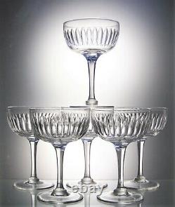 Six Stunning Antique Lens Cut Facet Stem Crystal Glass Champagne Coupes 175 ml