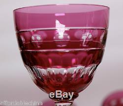 Six Val St. Lambert Cranberry Cut to Clear Crystal Wine Glass Glasses