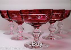 Six Val St. Lambert Cranberry Cut to Clear Crystal Wine Sherbet Glass Glasses