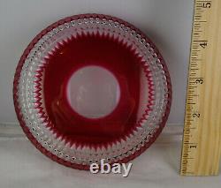 Six Vintage Crystal Red Cut to Clear Glass Low Bowls Scalloped Edge