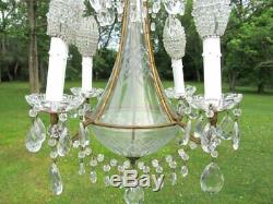 Small Vintage Antique Macaroni Beaded Prism Cut Glass Crystal Italy Chandelier